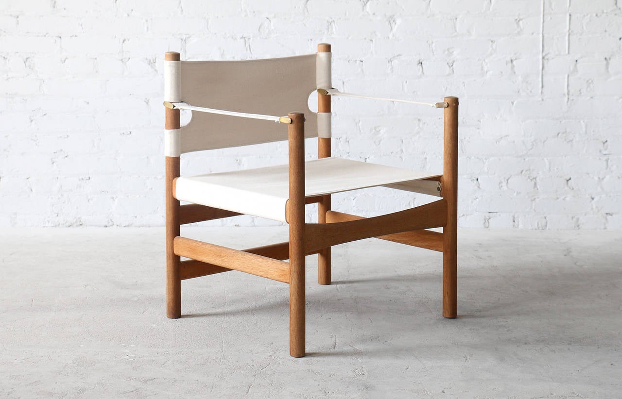 20th Century Two Børge Mogensen Danish Modern #2221 Fredericia Oak and Canvas Easy Chairs