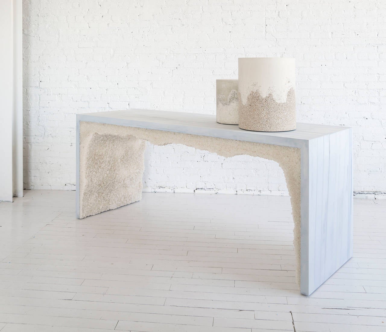 Modern Ice Blue Cement and Rock Salt Console by Fernando Mastrangelo For Sale