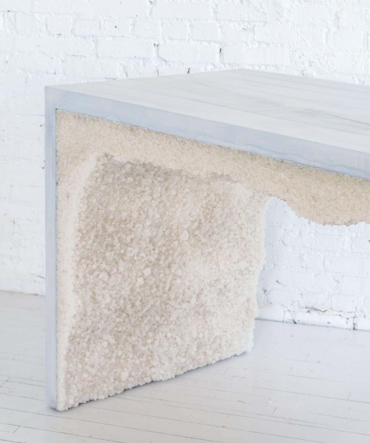 Ice Blue Cement and Rock Salt Console by Fernando Mastrangelo In Excellent Condition For Sale In Brooklyn, NY