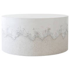 White Cement and Crystal Quartz Drum Coffee Table