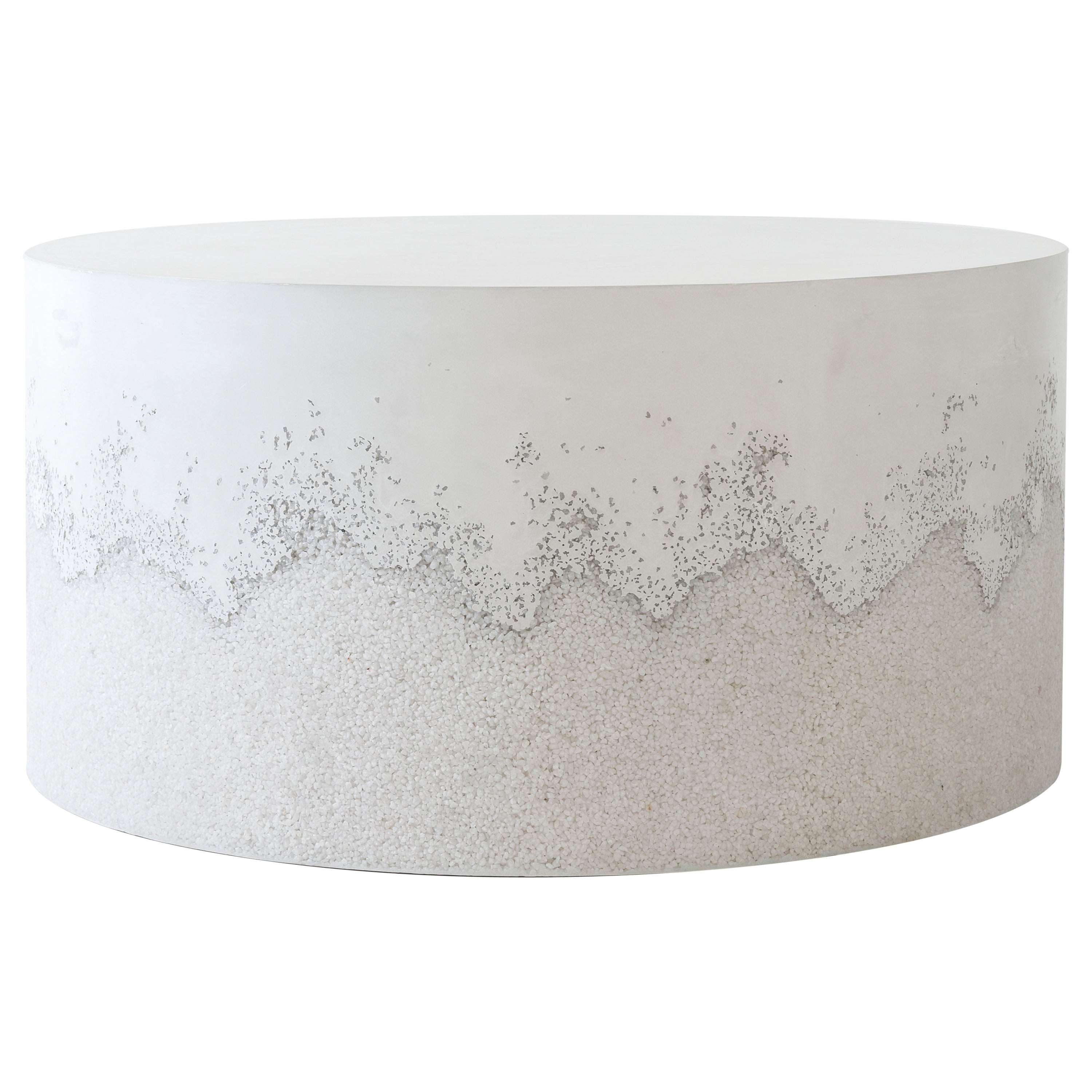 White Cement and Crystal Quartz Drum Coffee Table For Sale