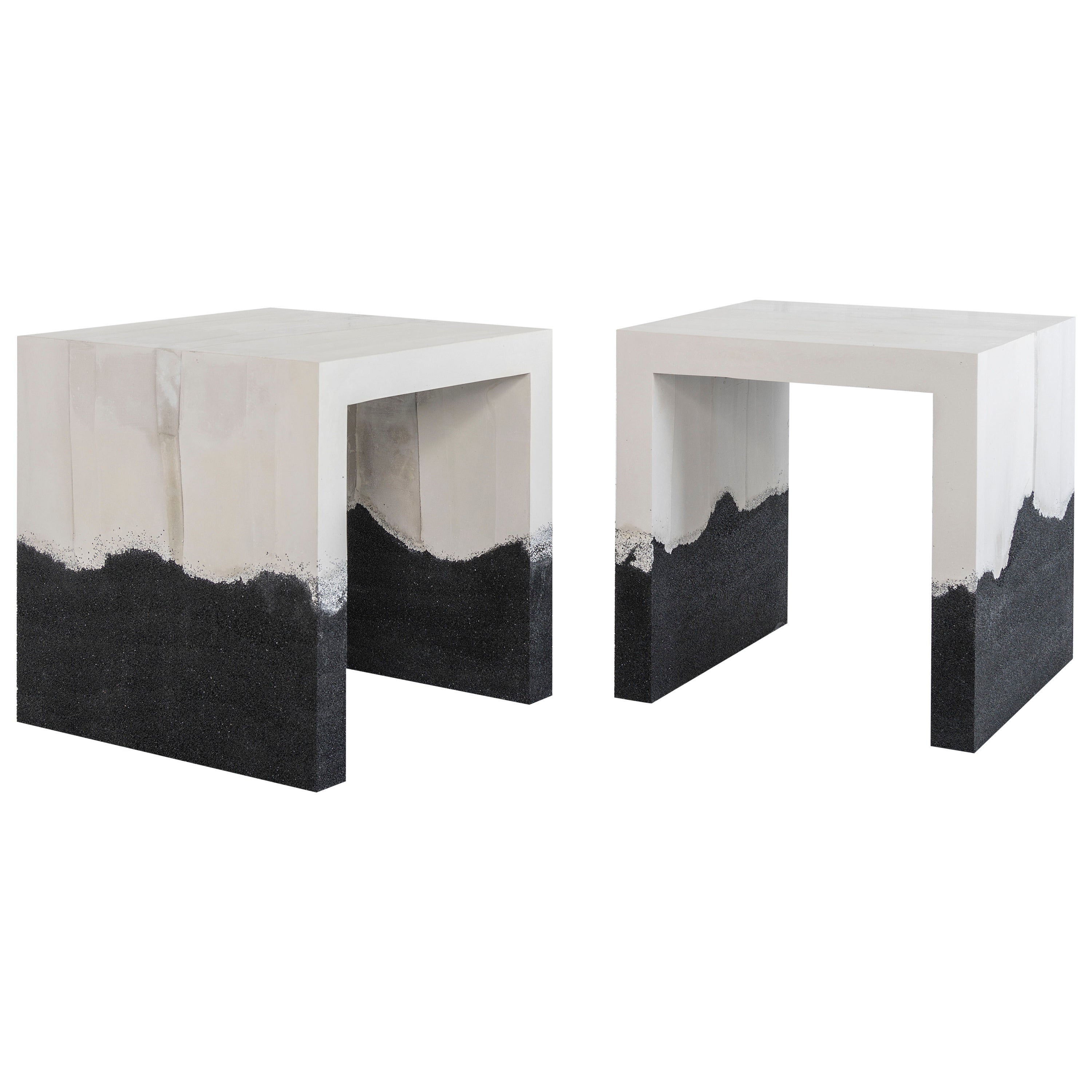 Raw Cement and Black Silica Side Table For Sale