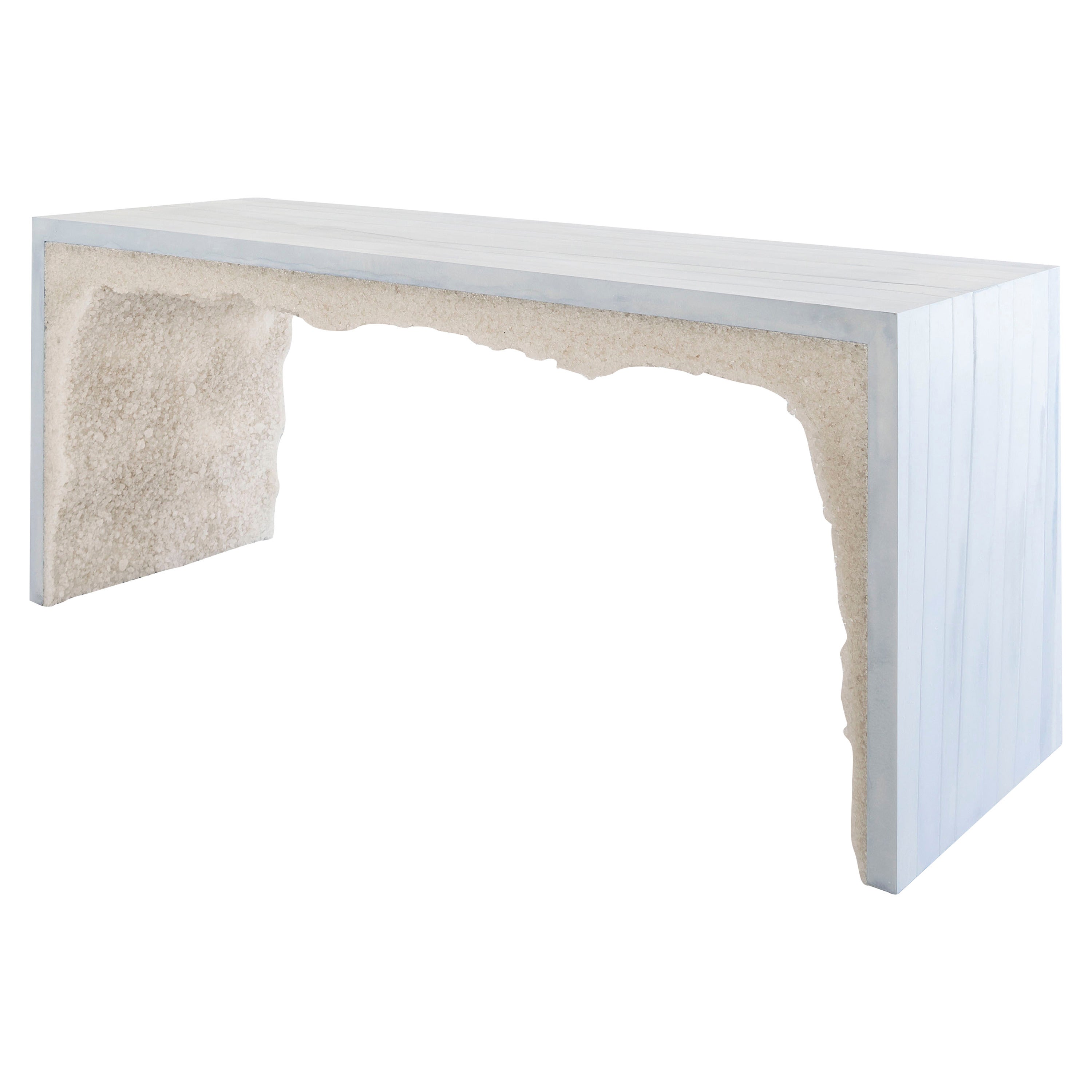 Ice Blue Cement and Rock Salt Console by Fernando Mastrangelo For Sale