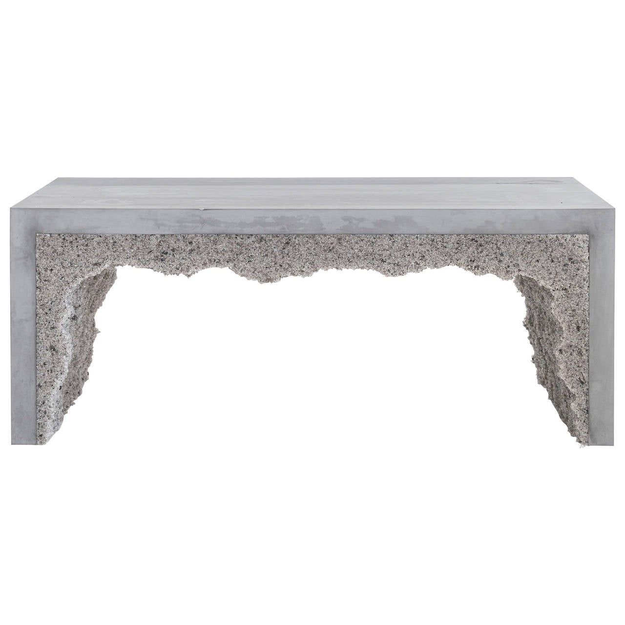 This made-to-order bench consists of a hand-dyed grey cement exterior and a grey rock salt interior. The salt is packed by hand within the cement in an organic nature. 8-10 Weeks. 
Custom options available, please inquire with the studio.