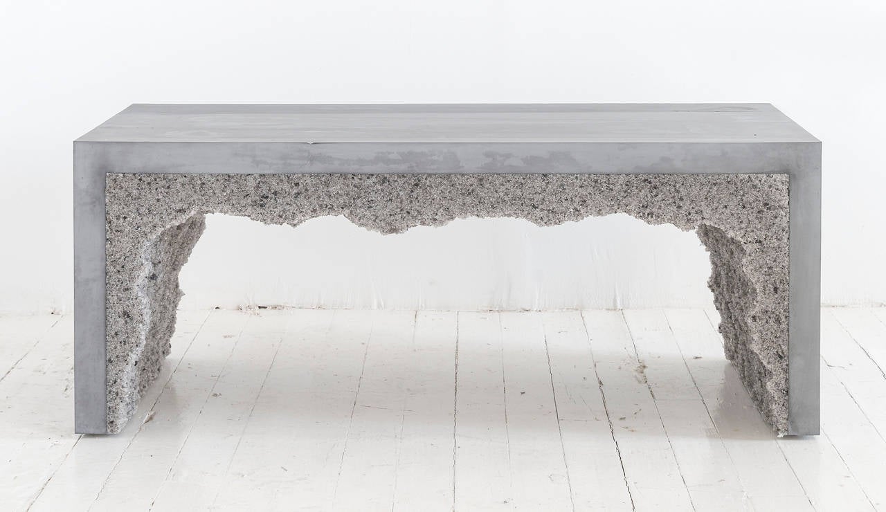 Modern Grey Cement and Grey Rock Salt Bench For Sale