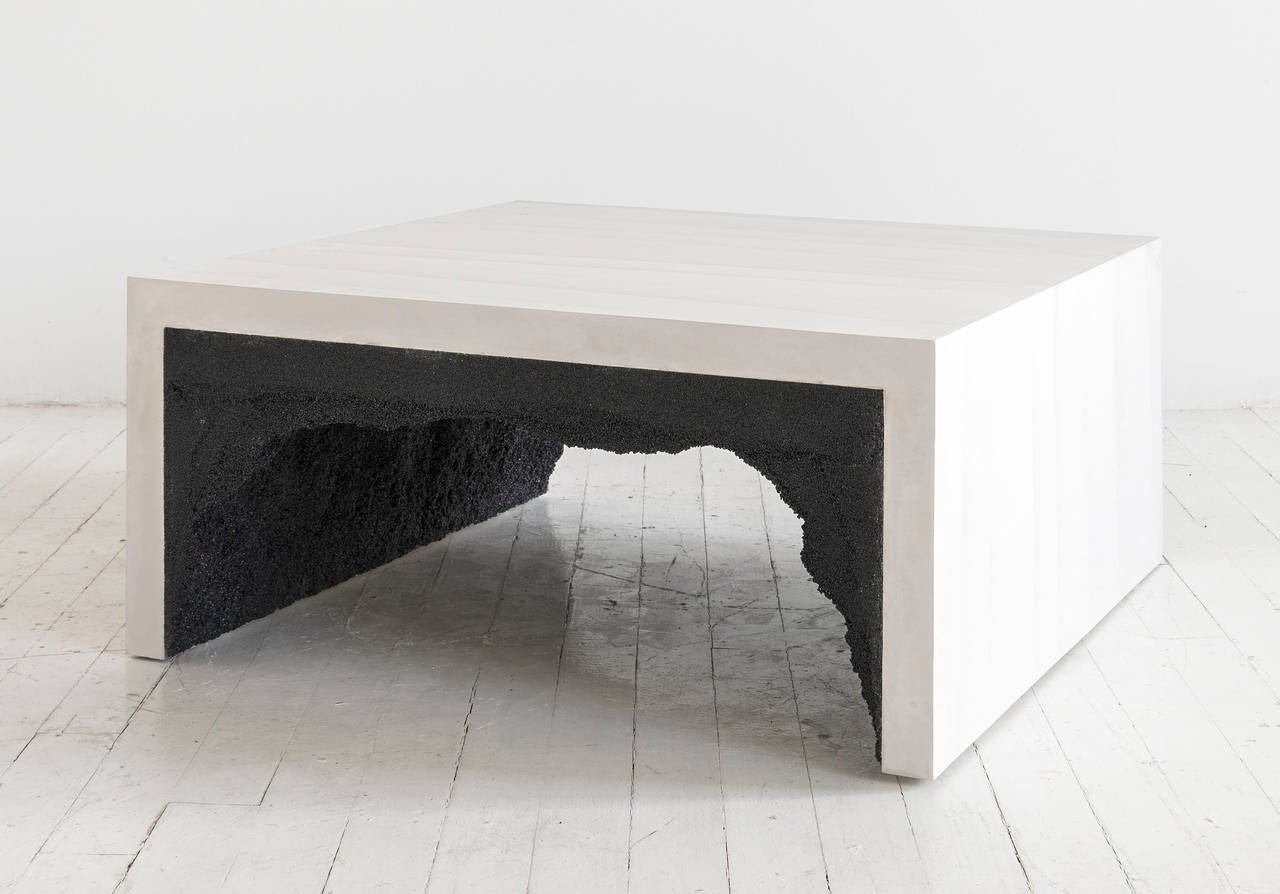 Modern White Cement and Black Silica Coffee Table For Sale