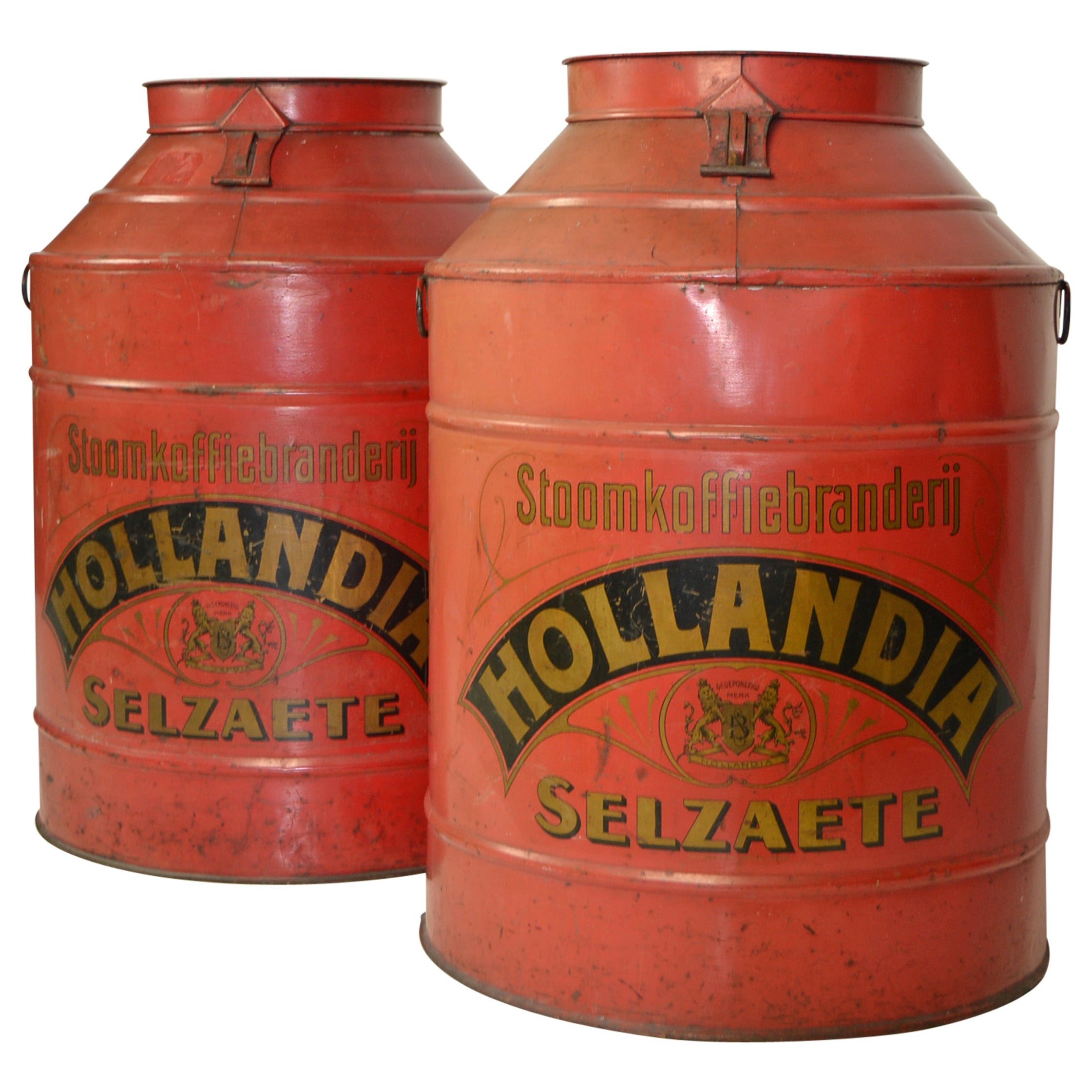 Two Beautiful Big Merchant Coffee Containers, circa 1910