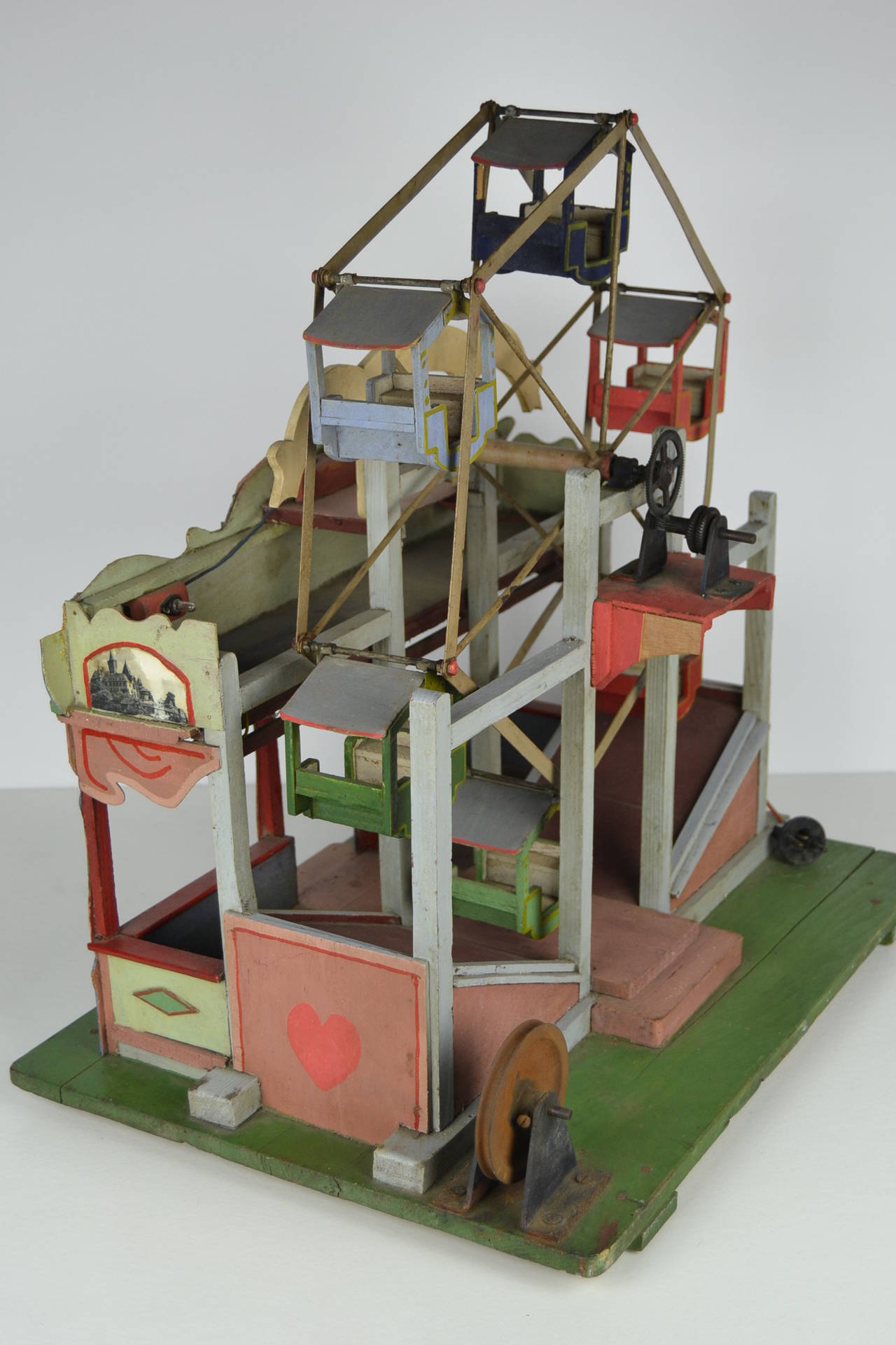Folk Art Wooden Diecast of a Fairground and Giant Wheel In Good Condition In Antwerp, BE