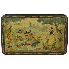 1930s Belgian Biscuit Tin Box with Many Disney Comic Characters