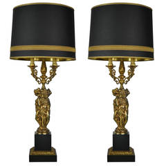 Elegant Pair of Empire style Gilt Bronze Figural Table Lamps