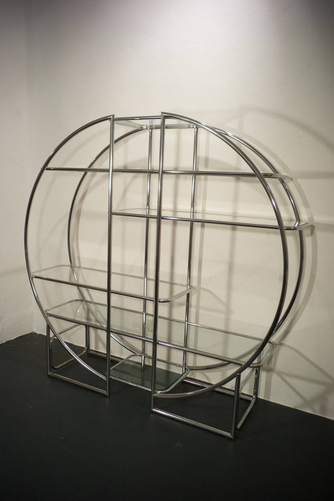 Hollywood Regency Chrome Circular Etagere in the Style of Milo Baughman