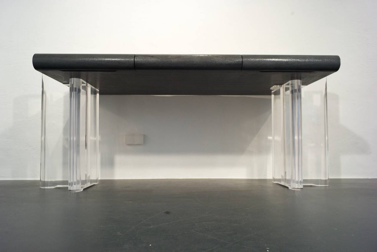 Karl Springer Desk with Embossed Leather Top and Lucite Legs
