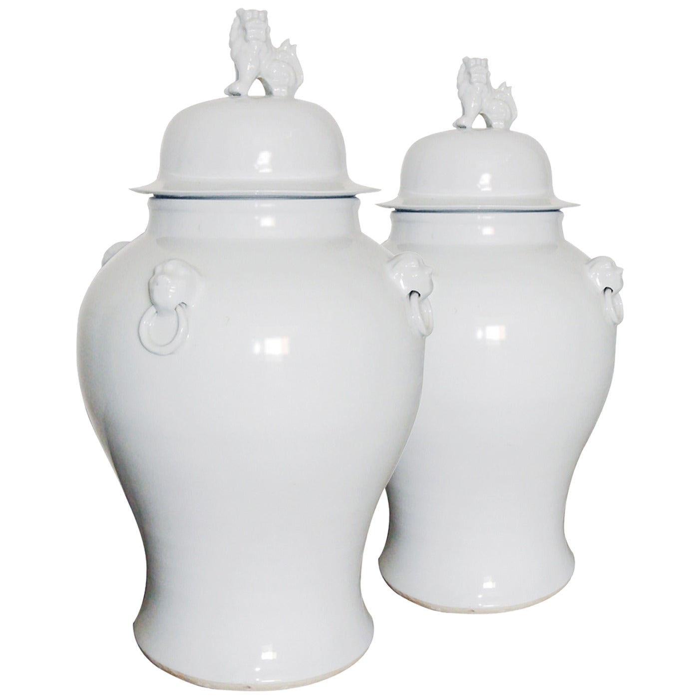 Large Pair of Meiping Shape Vases and Covers with Foo Lion Finials For Sale