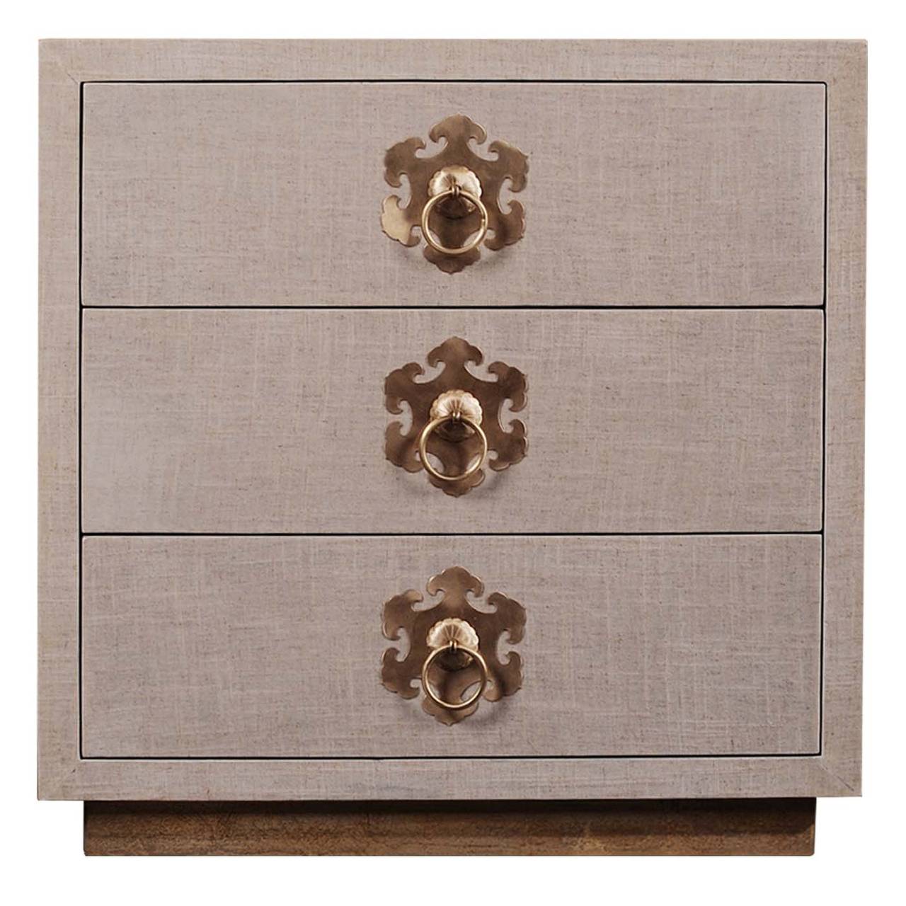 Natural Linen Lacquer Night Chest of Drawers