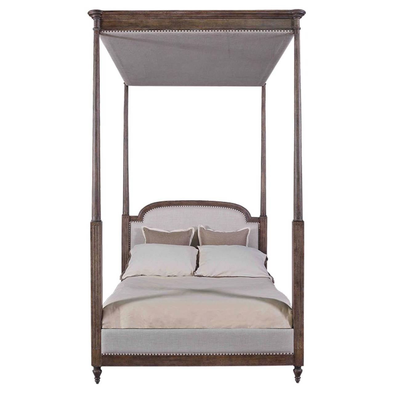 Louis XVI Style Canopy Bed Frame in Elm. What's the saying higher the canopy the close to heaven. This bed reaches new heights, its the added drama for any room with height. This bed is designed for use with both Mattress and Box-SpringsFinished in