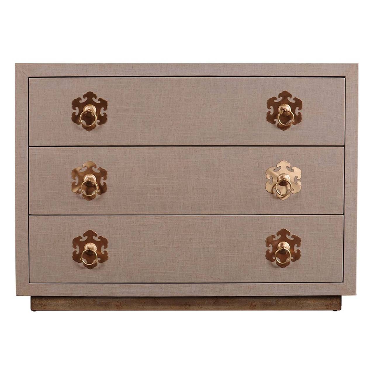 Natural Linen Lacquer Chest of Drawers