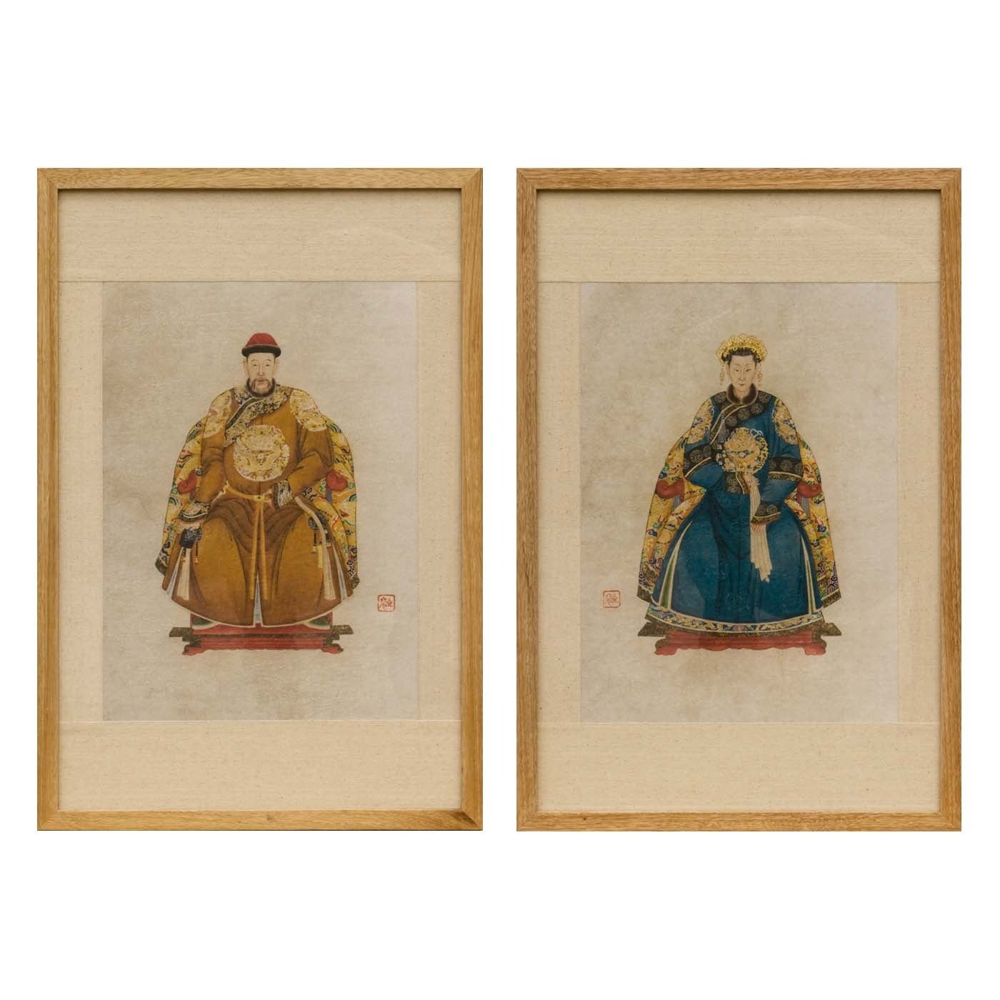 Pair of Chinese Ancestor Paintings For Sale