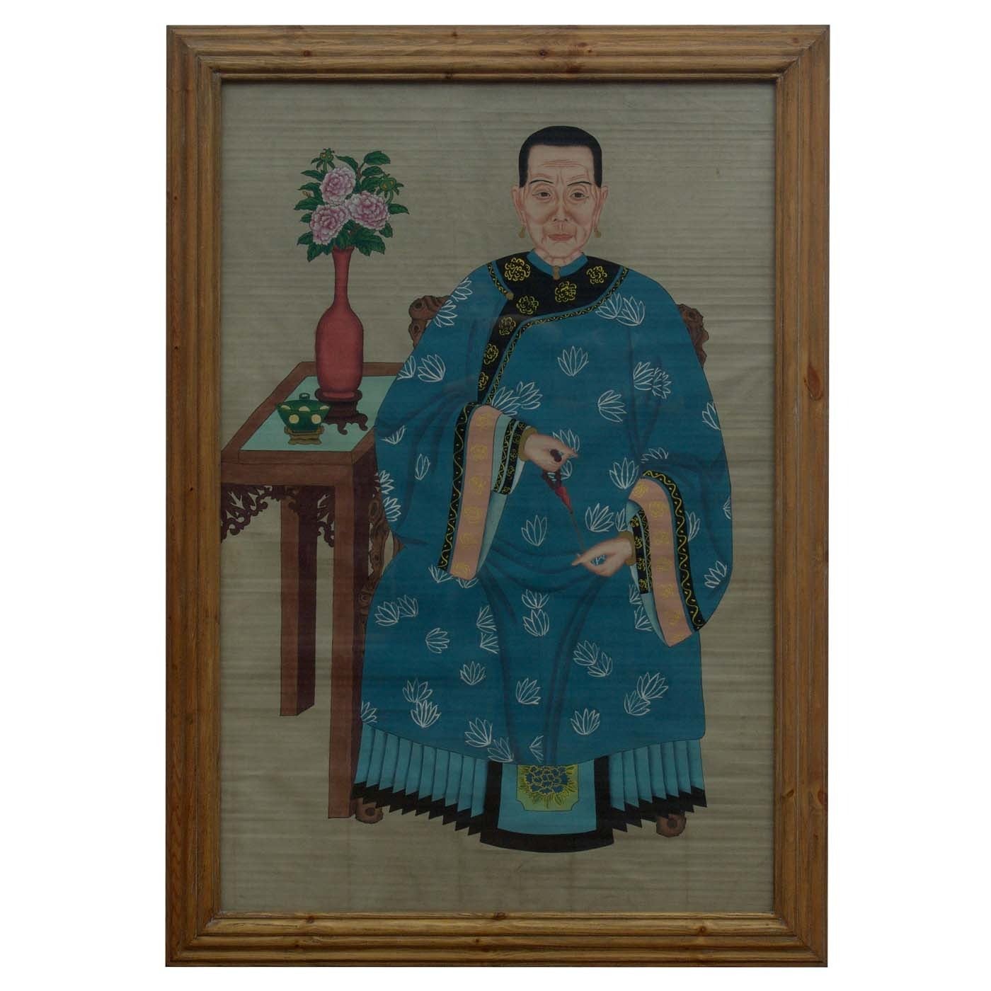 Ancestor Portrait of a Lady, Late Qing Dynasty For Sale