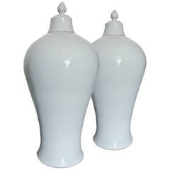 Pair of Meiping Shape Blanc de Chine Vases and Covers