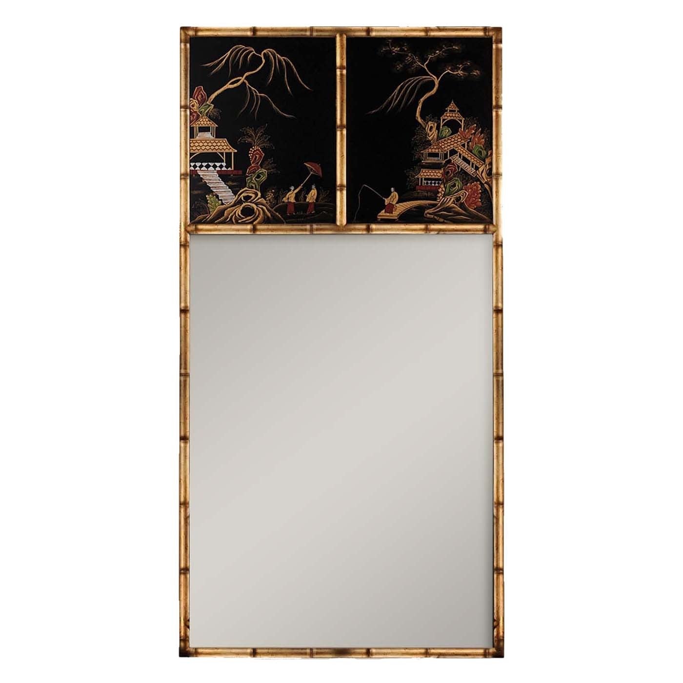 Large Trumeau Mirror with Chinoiserie Lacquer Panels For Sale