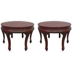Pair of Red Lacquer Demilune Console Tables, Qing Dynasty