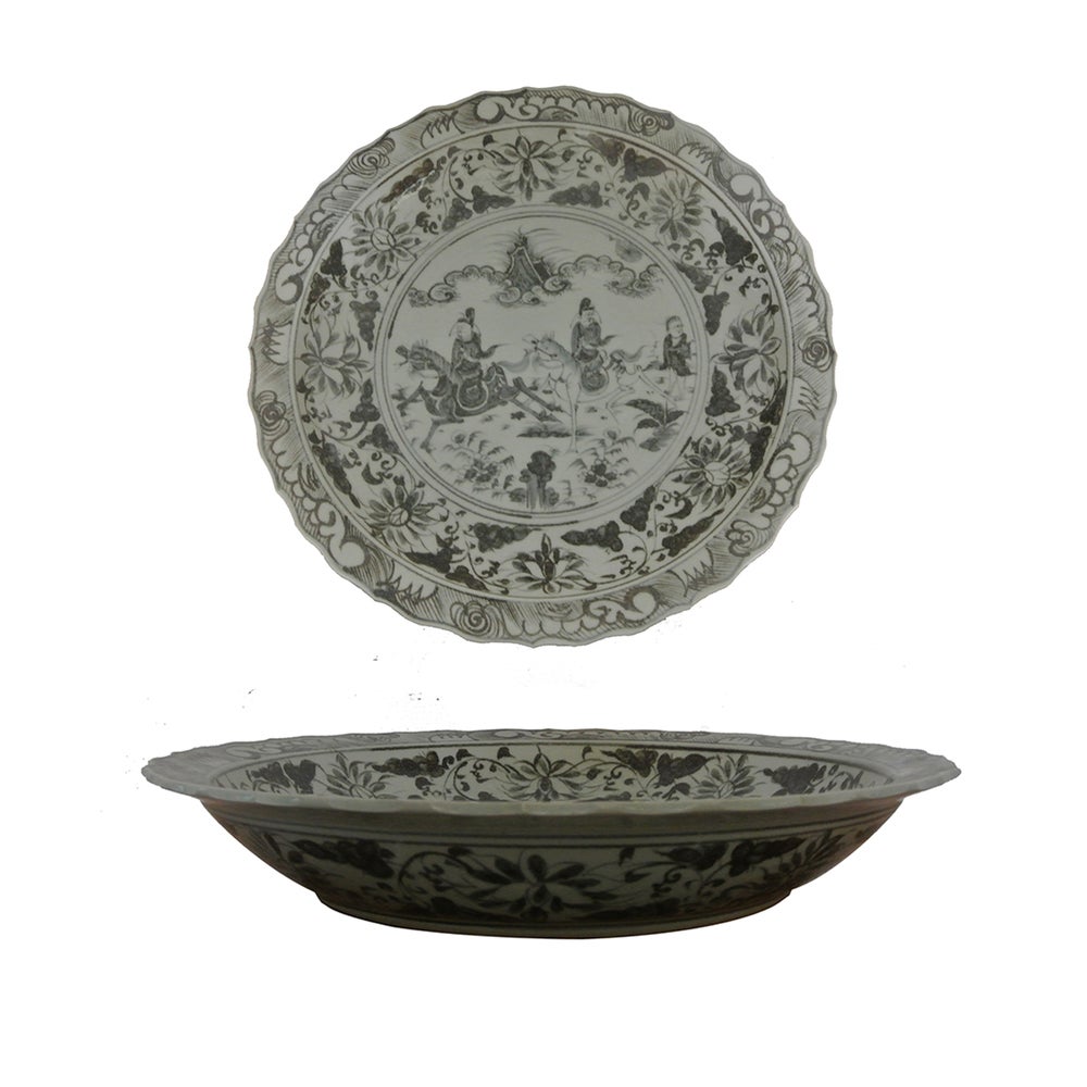 Grey and White Porcelain Charger Plate in Ming Style