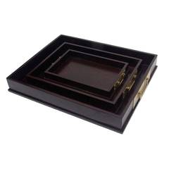 Set of Three Wooden Tea Trays or Vide-Poche with Brass Hardware