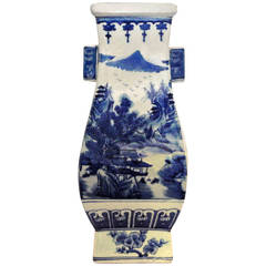 Archaic Fang Hu Form Blue and White Porcelain Vase