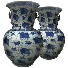Pair of Blue and White Porcelain Vases