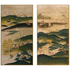 Pair of Hand-Painted Panels "Emerald Lands"