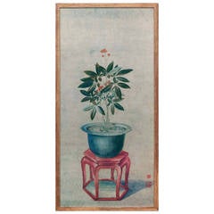 One Rice-Paper Panel of Plant on Red Stand