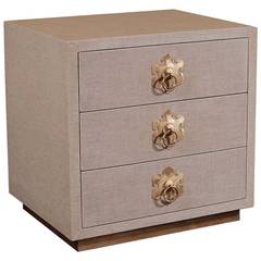 Natural Linen Lacquer Night Chest of Drawers