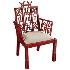 Ming Chinoiserie Red Lacquer Dining Chair