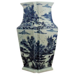 Compressed Quatrefoil Blue and White Porcelain Vase