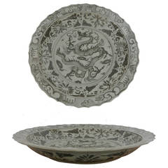 Grey and White Porcelain Dragon Charger Plate in Ming Style