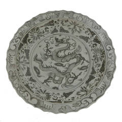 Grey and White Porcelain Dragon Charger Plate in Ming Style