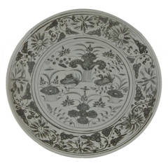 Grey and White Porcelain Charger Plate in Ming Style