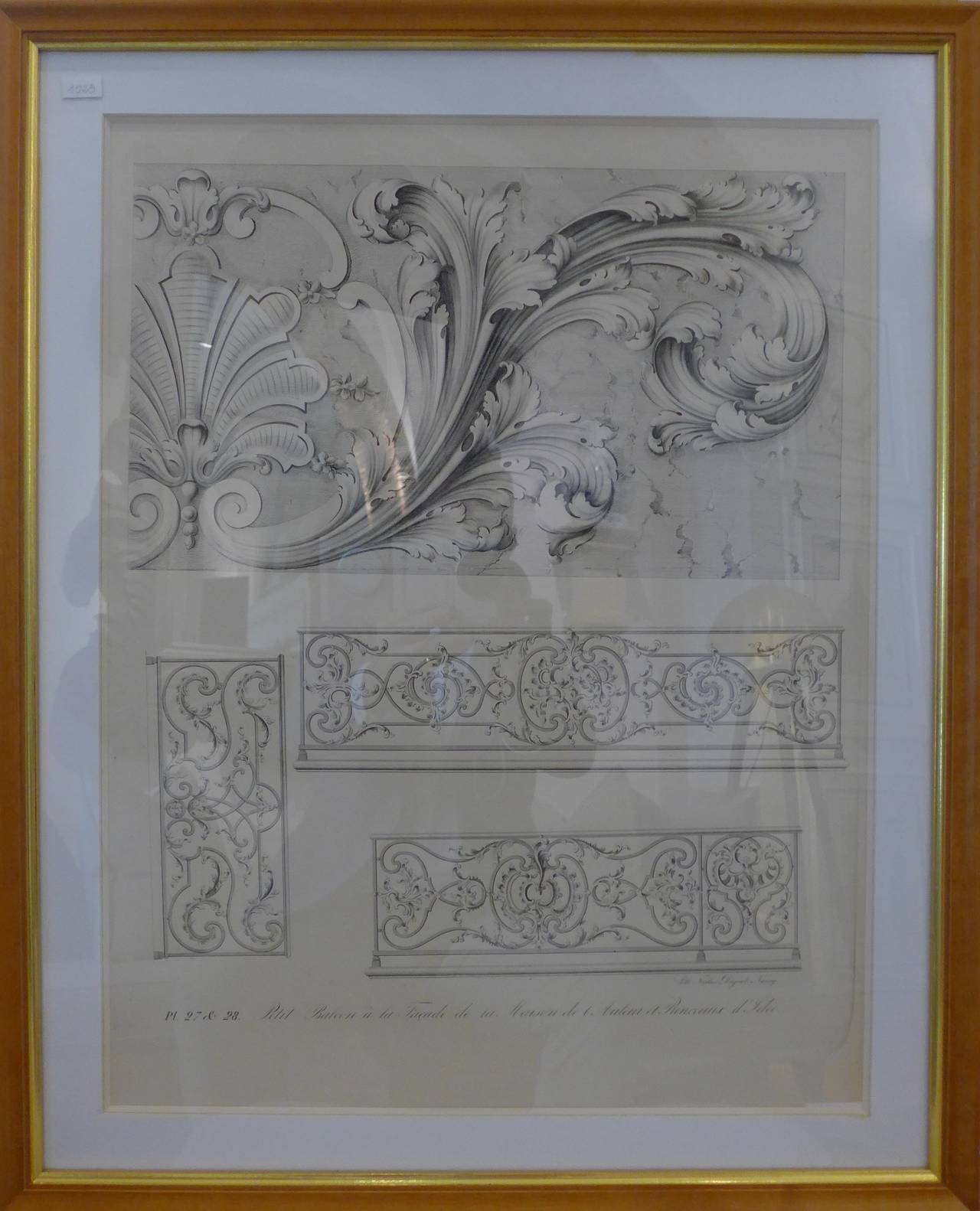 Set of four 19th Century framed French Lithographs, of details of Baroque Gates of the 