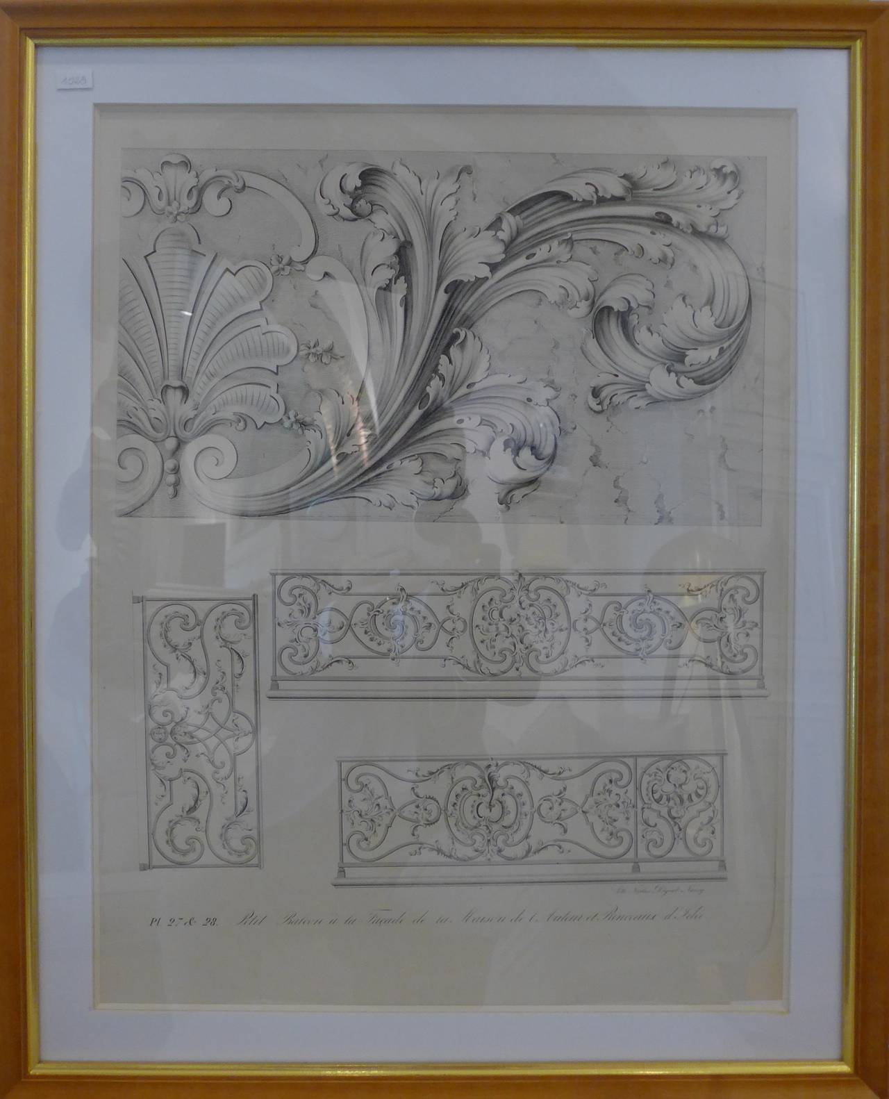 Set of four 19th Century framed French Lithographs, of details of Baroque Gates of the 