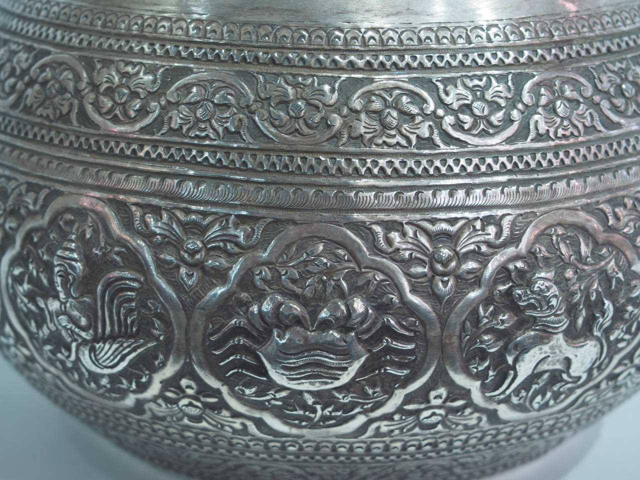 Hand-Crafted Old Hand-Worked Solid Silver Burmese Ceremonial Zodiac Bowl