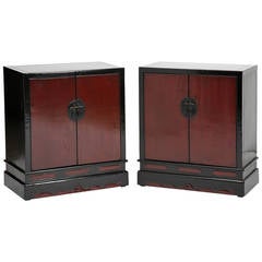 Antique Red & Black Lacquer Chinese Scholar's Book Chests/Cabinets, Chinoiserie 6