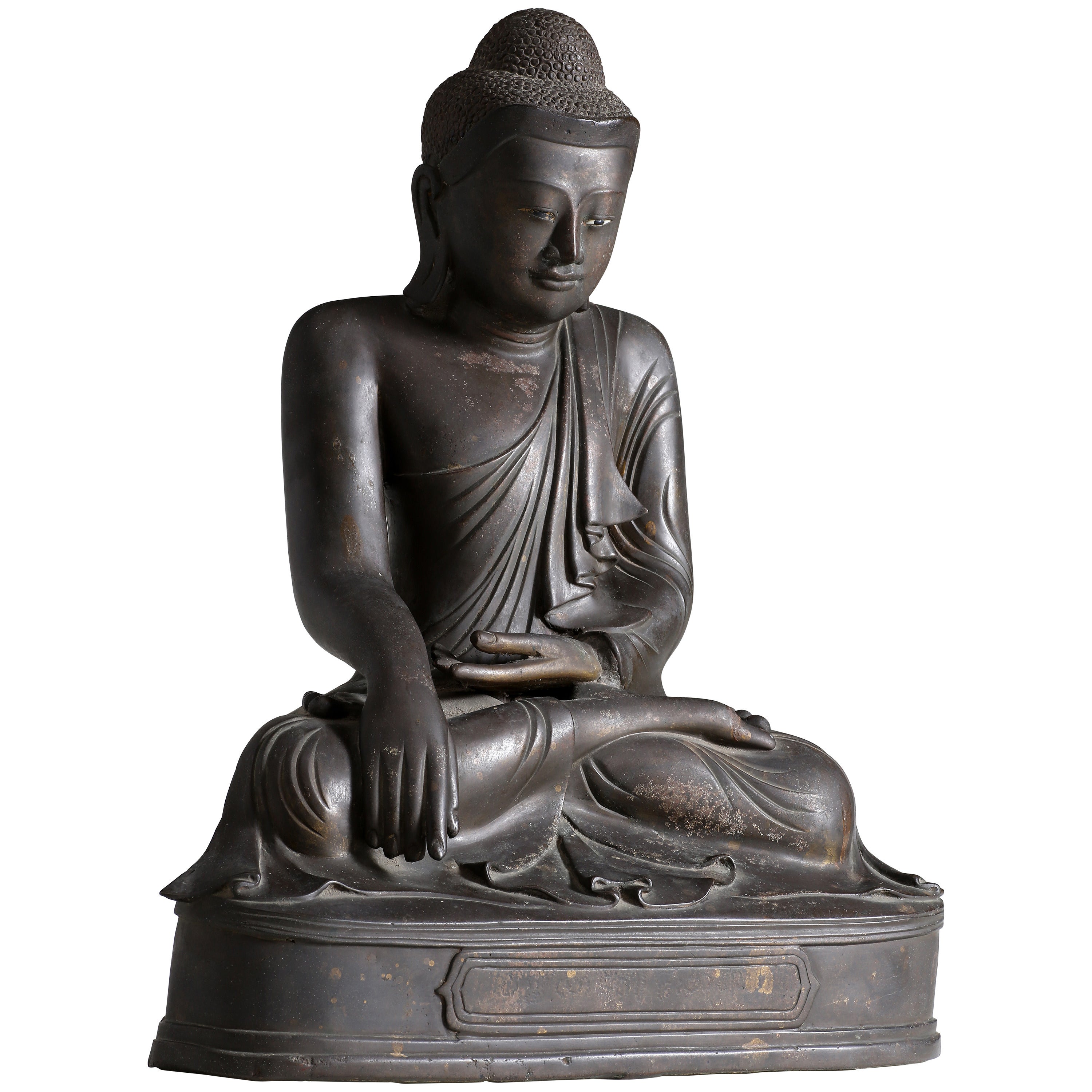 Antique Burmese Bronze Seated Buddha Sculpture, Mandalay Style
