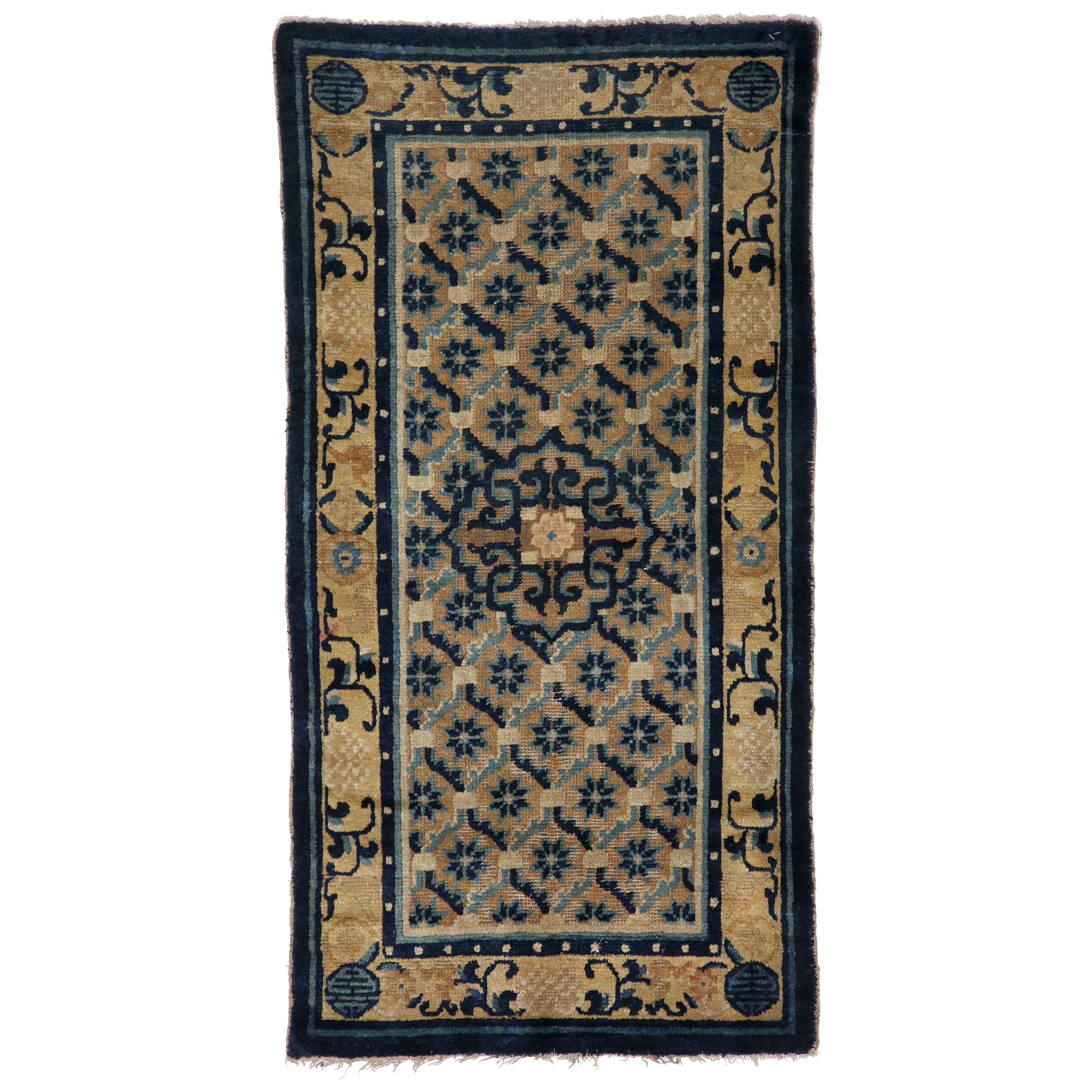Antique Chinese Ningxia Carpet with Floral and Medallion Motifs