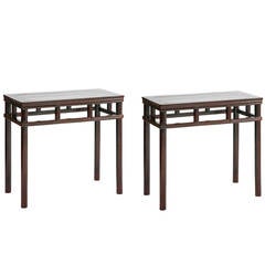 Pair of Antique Chinese Rectangular Console Tables, Ming Wrapped-Around Style
