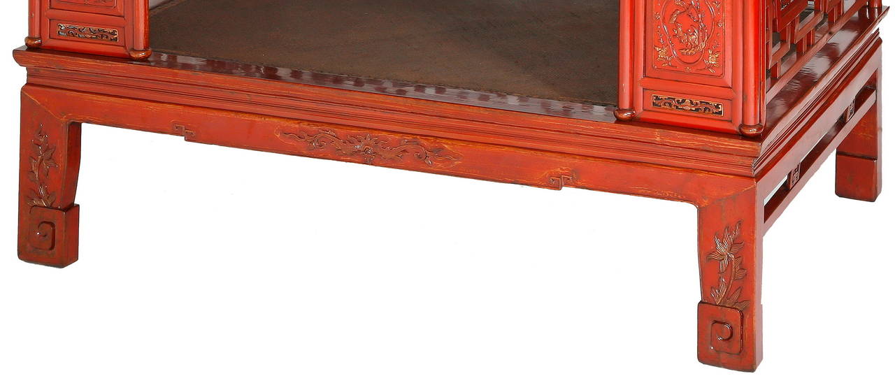 Antique Red Lacquer Gilt Six-Posted Carved Canopy or Wedding Bed, Chinoiserie In Excellent Condition In 10 Chater Road, HK