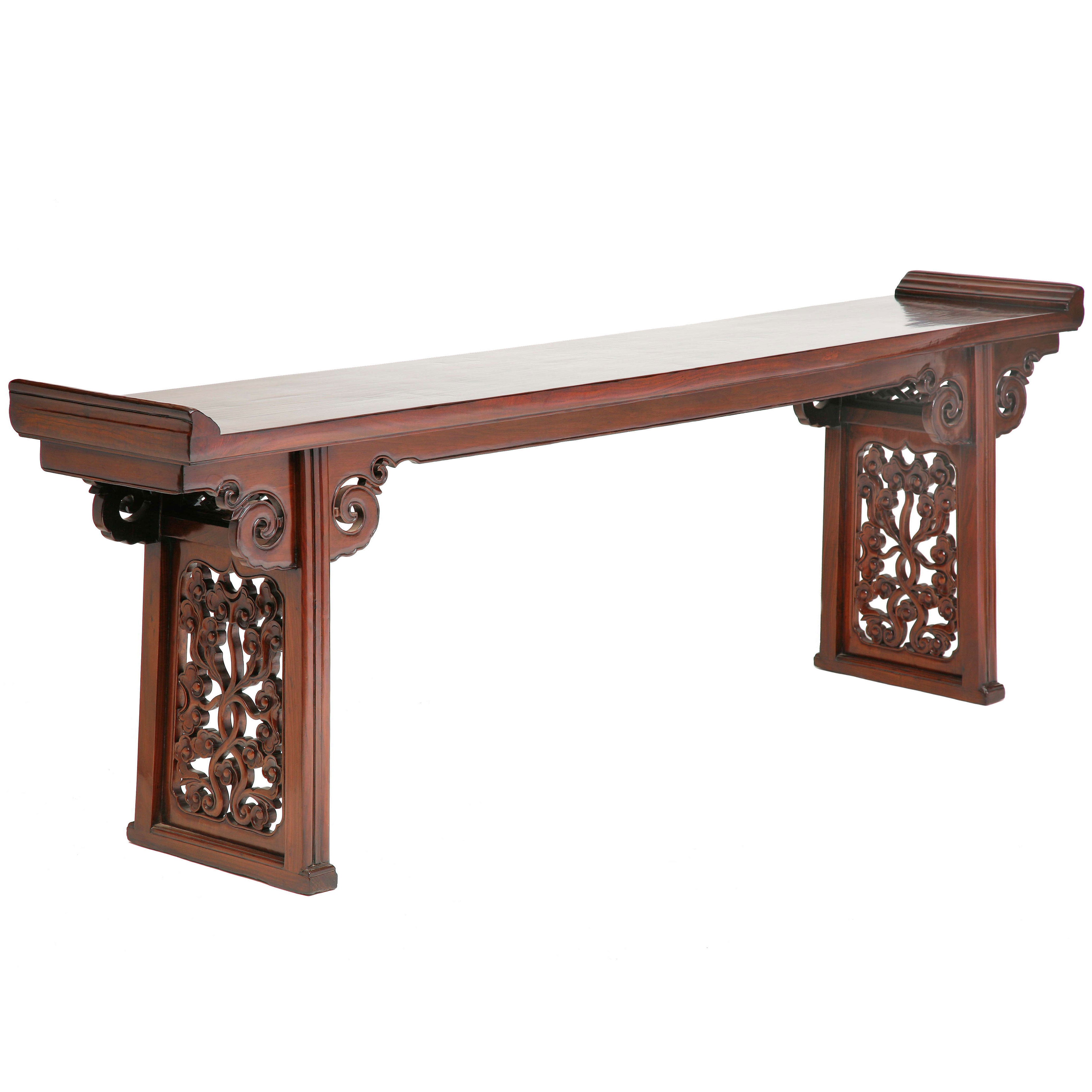 Ming Dynasty Style Vintage Elmwood Altar Console Table with Humpbacked