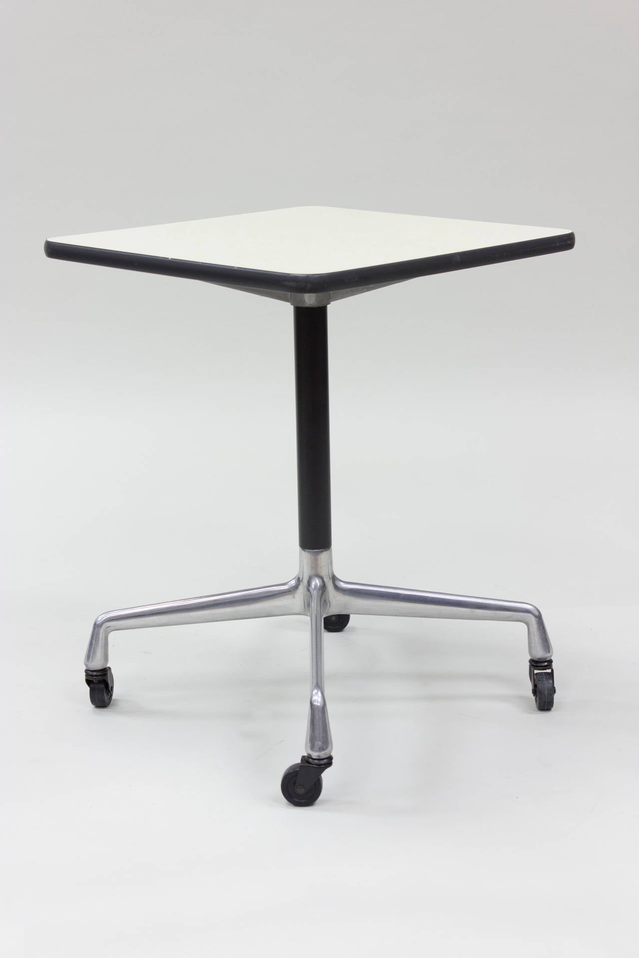 Industrial Eames Aluminum Group Contract Table on Castors For Sale