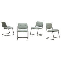 Set of Four Chrome Cantilevered Dining Chairs by All Steel