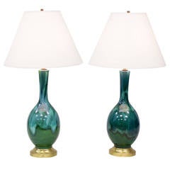 Pair of Mid-Century Drip-Glaze Table Lamps