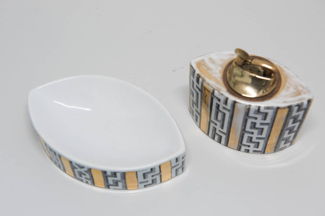 Mid-Century Modern Ashtray and Lighter by Piero Fornasetti